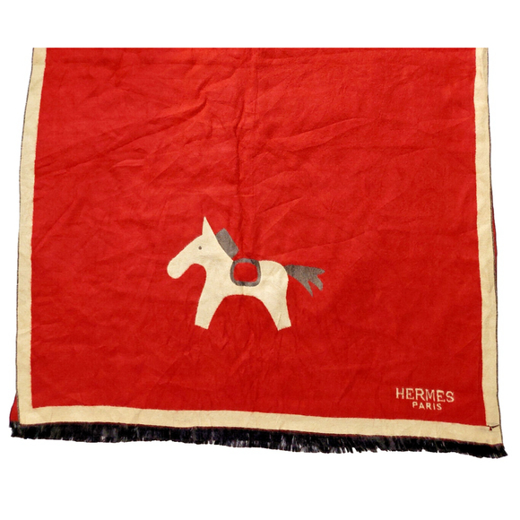 HERMÈS Red & Tan Reversibile Wrap Shawl Scarf Pre-owned - Picture 8 of 16